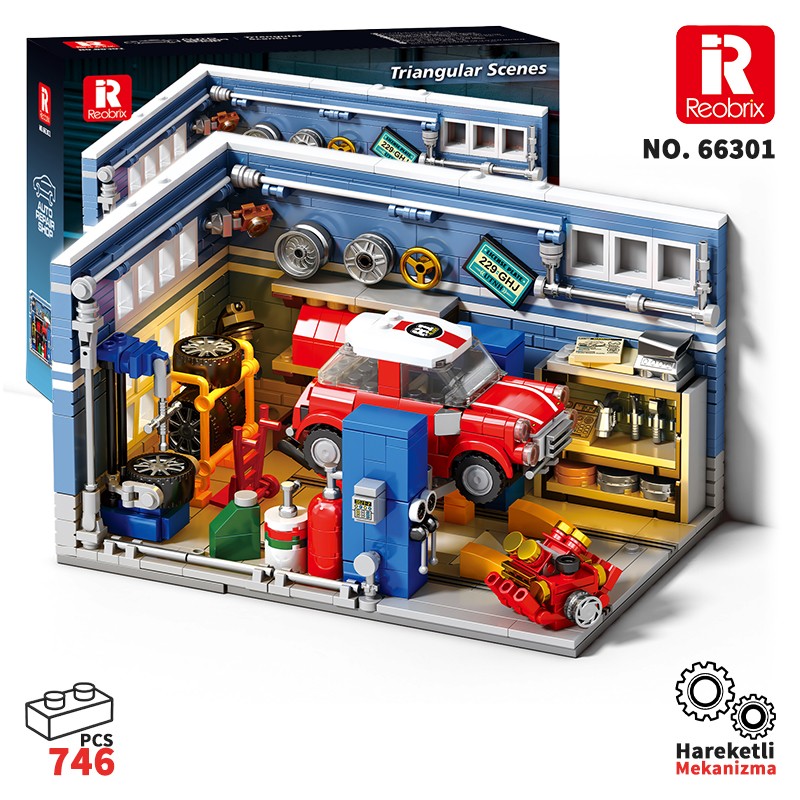 Reobrix Triangular Auto Repair Shop Scene 66301 Brick Yapım Seti