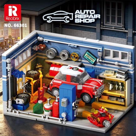 Reobrix Triangular Auto Repair Shop Scene 66301 Brick Yapım Seti - Thumbnail