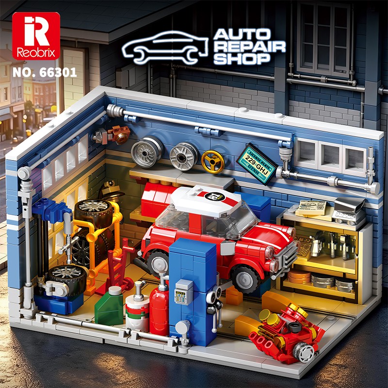 Reobrix Triangular Auto Repair Shop Scene 66301 Brick Yapım Seti