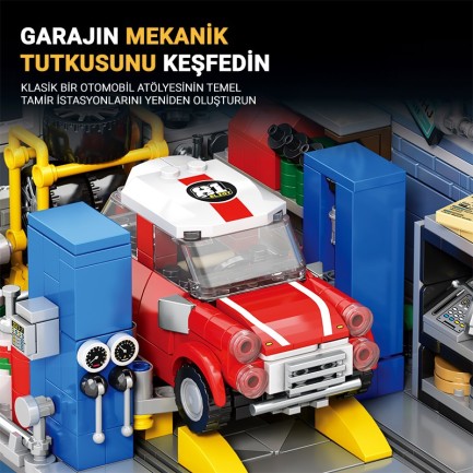 Reobrix Triangular Auto Repair Shop Scene 66301 Brick Yapım Seti - Thumbnail