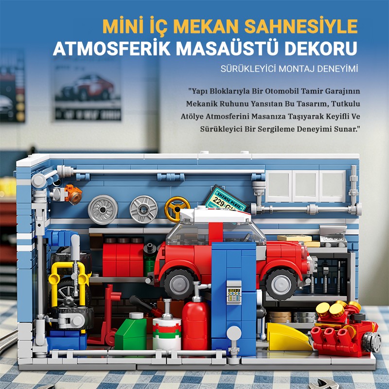 Reobrix Triangular Auto Repair Shop Scene 66301 Brick Yapım Seti
