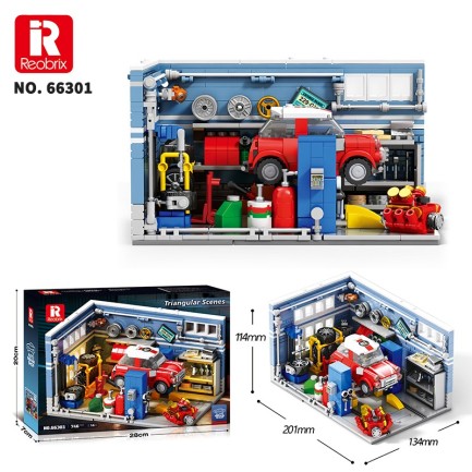 Reobrix Triangular Auto Repair Shop Scene 66301 Brick Yapım Seti - Thumbnail
