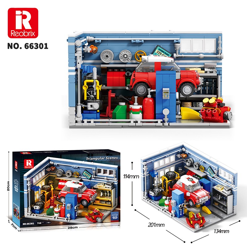 Reobrix Triangular Auto Repair Shop Scene 66301 Brick Yapım Seti
