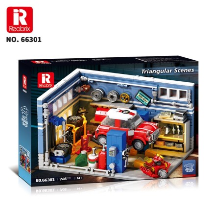 Reobrix Triangular Auto Repair Shop Scene 66301 Brick Yapım Seti - Thumbnail