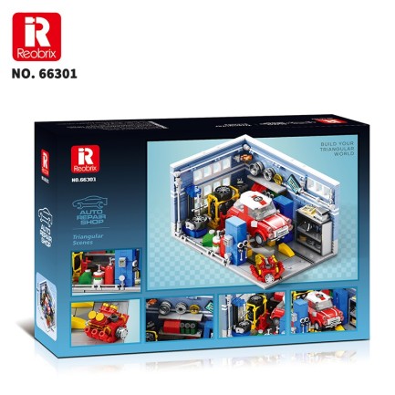 Reobrix Triangular Auto Repair Shop Scene 66301 Brick Yapım Seti - Thumbnail