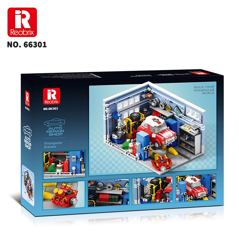 Reobrix Triangular Auto Repair Shop Scene 66301 Brick Yapım Seti