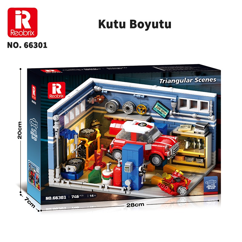 Reobrix Triangular Auto Repair Shop Scene 66301 Brick Yapım Seti