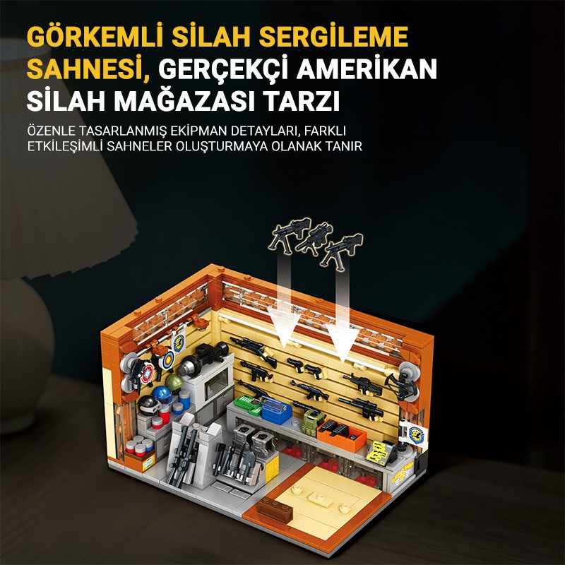 Reobrix Triangular Gun Shop Scene 66302 Brick Yapım Seti