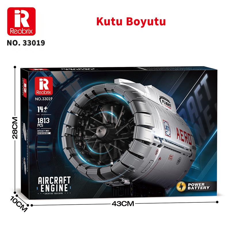 Reobrix Technic 33019 Uçak Motoru (Aircraft Engine) Batarya&Motorlu Yaratıcı Yapı Blok Seti Building Blocks - 1813 Parça