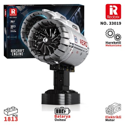 Reobrix - Reobrix Technic 33019 Uçak Motoru (Aircraft Engine) Batarya&Motorlu Yaratıcı Yapı Blok Seti Building Blocks - 1813 Parça