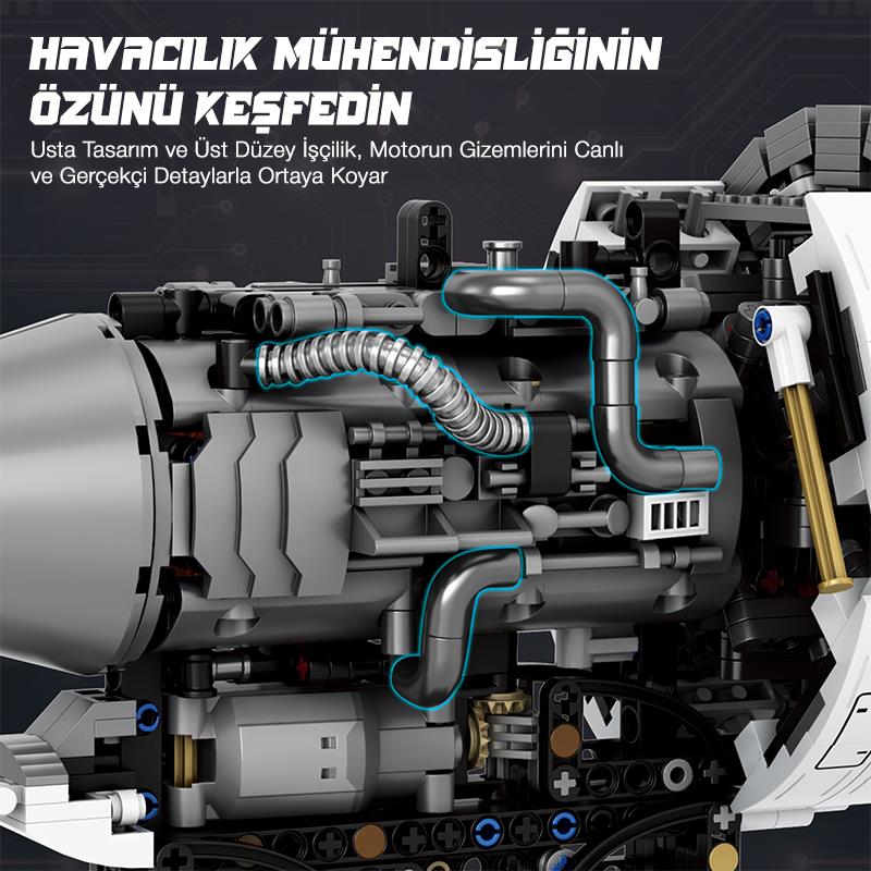 Reobrix Technic 33019 Uçak Motoru (Aircraft Engine) Batarya&Motorlu Yaratıcı Yapı Blok Seti Building Blocks - 1813 Parça
