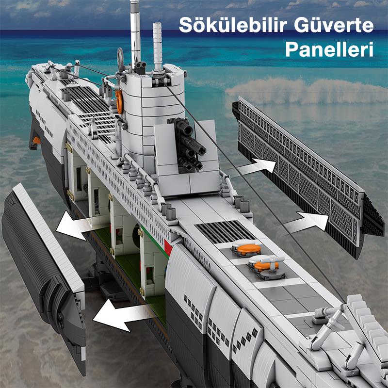 Reobrix 33050 Denizaltı Yaratıcı Yapı Blok Seti Building Blocks (Strategic U-Type Submarine)-3624Parça