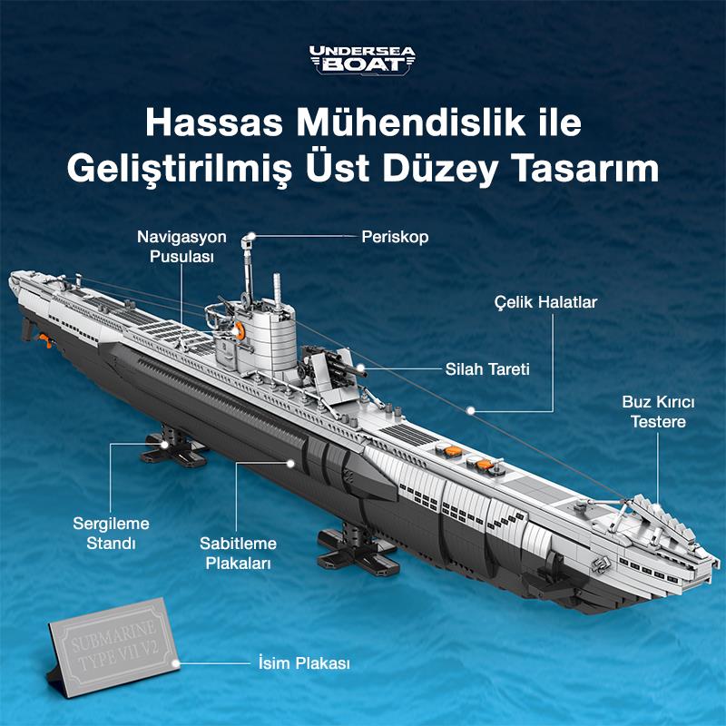 Reobrix 33050 Denizaltı Yaratıcı Yapı Blok Seti Building Blocks (Strategic U-Type Submarine)-3624Parça