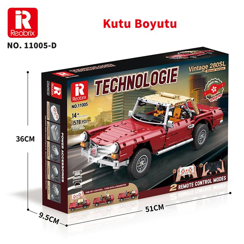 Reobrix Technic 11005-D Mercedes Benz 280SL Araba Kumanda&Motorlu Yaratıcı Yapı Blok Seti Building Blocks - 1578 Parça