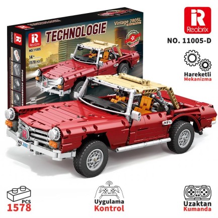 Reobrix - Reobrix Technic 11005-D Mercedes Benz 280SL Araba Kumanda&Motorlu Yaratıcı Yapı Blok Seti Building Blocks - 1578 Parça