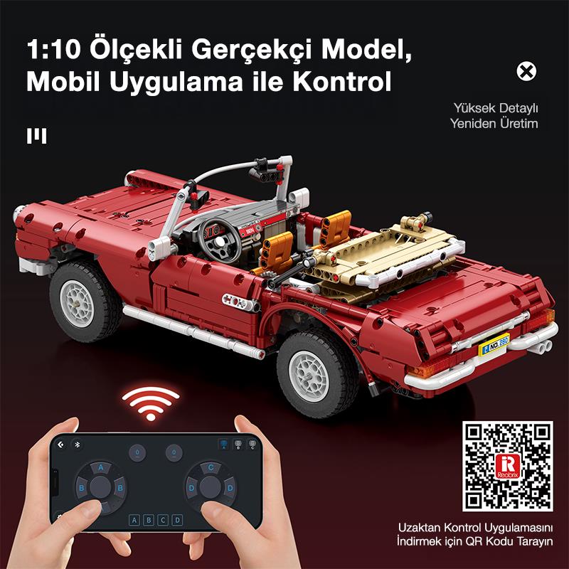 Reobrix Technic 11005-D Mercedes Benz 280SL Araba Kumanda&Motorlu Yaratıcı Yapı Blok Seti Building Blocks - 1578 Parça