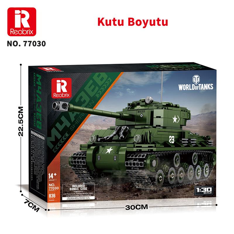 Reobrix World Of Tanks American Medium Tank M4 Sherman Tank of World War II 77030 Brick Yapım Seti