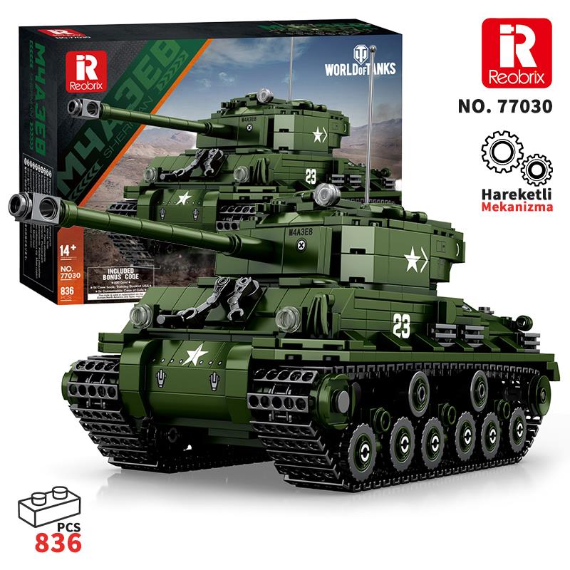 Reobrix 77030 World Of Tanks M4 Sherman Tank M4A3E8 Yaratıcı Yapı Blok Seti Building Blocks - 836 Parça