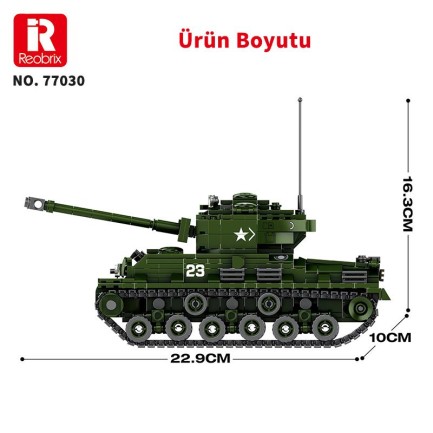 Reobrix 77030 World Of Tanks M4 Sherman Tank M4A3E8 Yaratıcı Yapı Blok Seti Building Blocks - 836 Parça - Thumbnail
