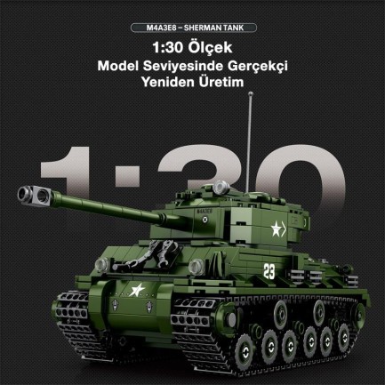 Reobrix 77030 World Of Tanks M4 Sherman Tank M4A3E8 Yaratıcı Yapı Blok Seti Building Blocks - 836 Parça - Thumbnail