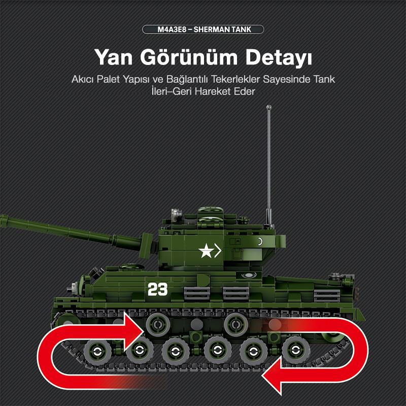 Reobrix 77030 World Of Tanks M4 Sherman Tank M4A3E8 Yaratıcı Yapı Blok Seti Building Blocks - 836 Parça