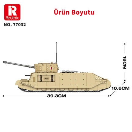 Reobrix 77032 World Of Tanks TOGII İngiliz Ağır Tankı (British Heavy Tank) Yaratıcı Yapı Blok Seti Building Blocks - 1427 Parça - Thumbnail