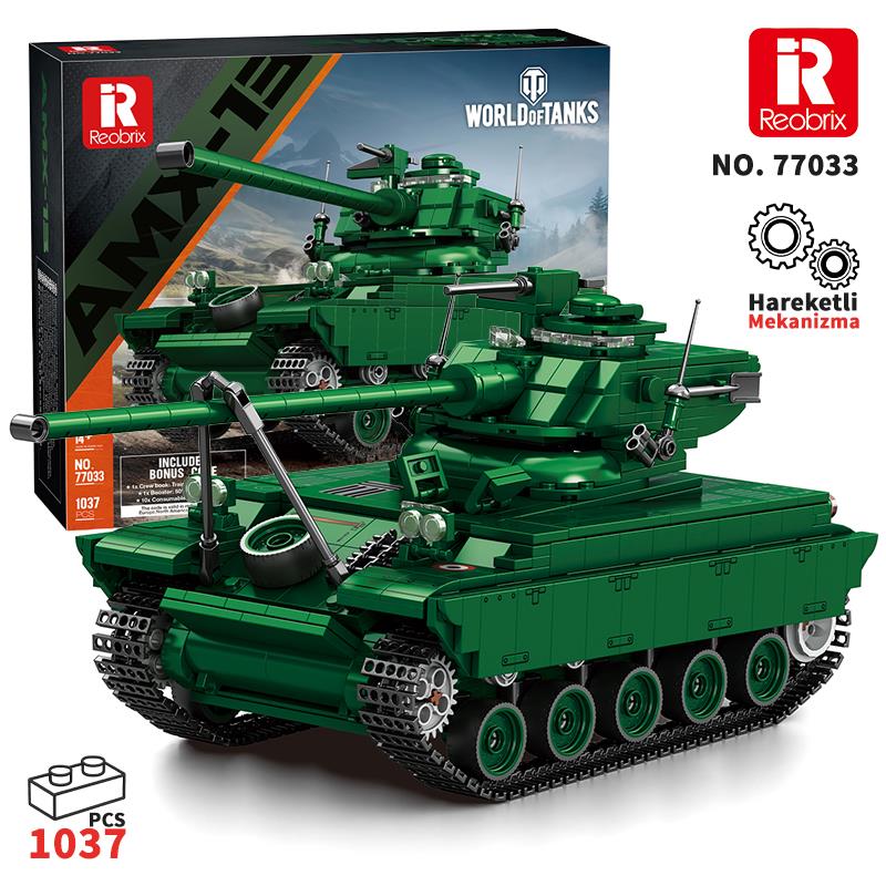 Reobrix 77033 World Of Tanks Fransız Hafif Tankı AMX-13 Yaratıcı Yapı Blok Seti Building Blocks - 1037 Parça