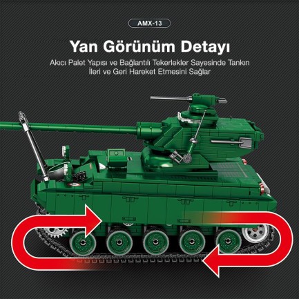 Reobrix 77033 World Of Tanks Fransız Hafif Tankı AMX-13 Yaratıcı Yapı Blok Seti Building Blocks - 1037 Parça - Thumbnail