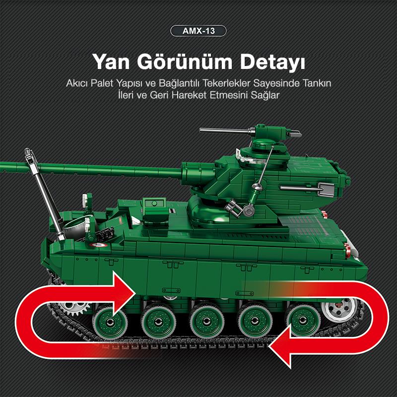 Reobrix 77033 World Of Tanks Fransız Hafif Tankı AMX-13 Yaratıcı Yapı Blok Seti Building Blocks - 1037 Parça