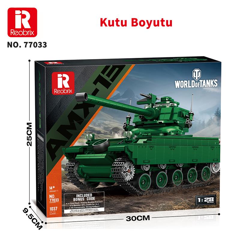 Reobrix 77033 World Of Tanks Fransız Hafif Tankı AMX-13 Yaratıcı Yapı Blok Seti Building Blocks - 1037 Parça