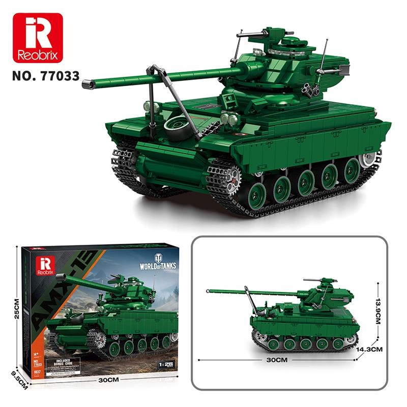 Reobrix 77033 World Of Tanks Fransız Hafif Tankı AMX-13 Yaratıcı Yapı Blok Seti Building Blocks - 1037 Parça