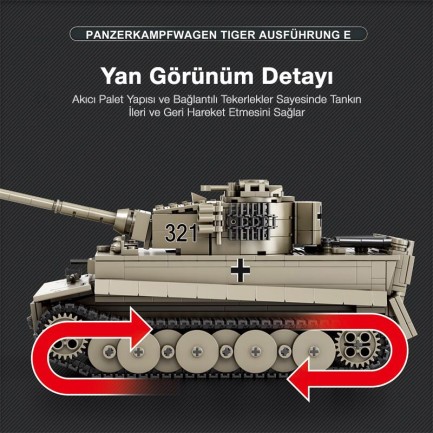 Reobrix 77031 World Of Tanks Tiger I Alman Ağır Tankı Yaratıcı Yapı Blok Seti Building Blocks -1138Parça - Thumbnail