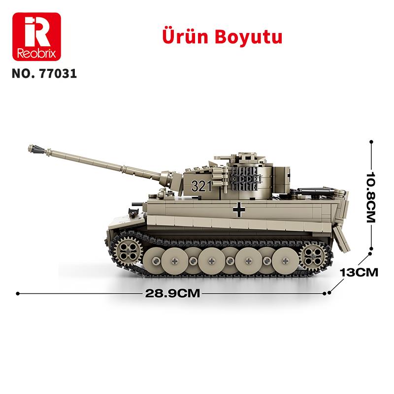 Reobrix 77031 World Of Tanks Tiger I Alman Ağır Tankı Yaratıcı Yapı Blok Seti Building Blocks -1138Parça