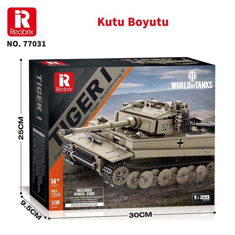 Reobrix 77031 World Of Tanks Tiger I Alman Ağır Tankı Yaratıcı Yapı Blok Seti Building Blocks -1138Parça