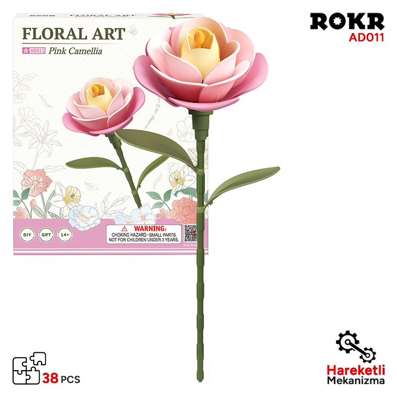 ROKR AD011 Pink Camellia 3D Wooden Puzzle
