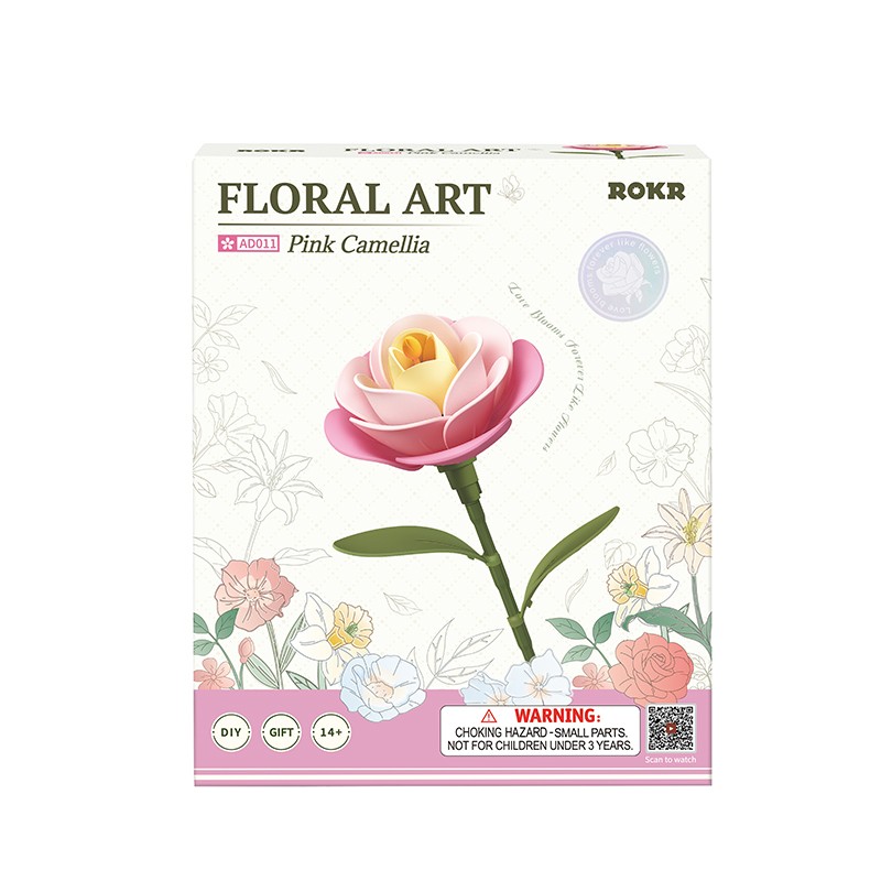 ROKR AD011 Pink Camellia 3D Wooden Puzzle