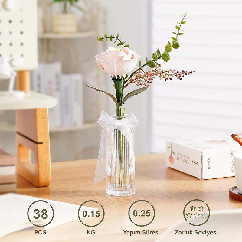 ROKR AD012 Light Pink Camellia 3D Wooden Puzzle