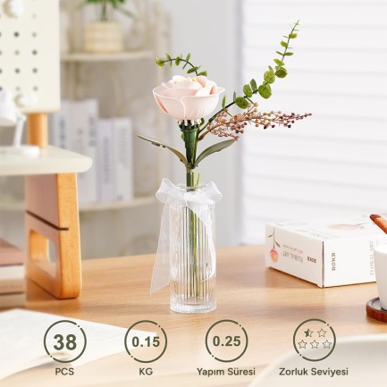 ROKR AD012 Light Pink Camellia 3D Wooden Puzzle - Thumbnail