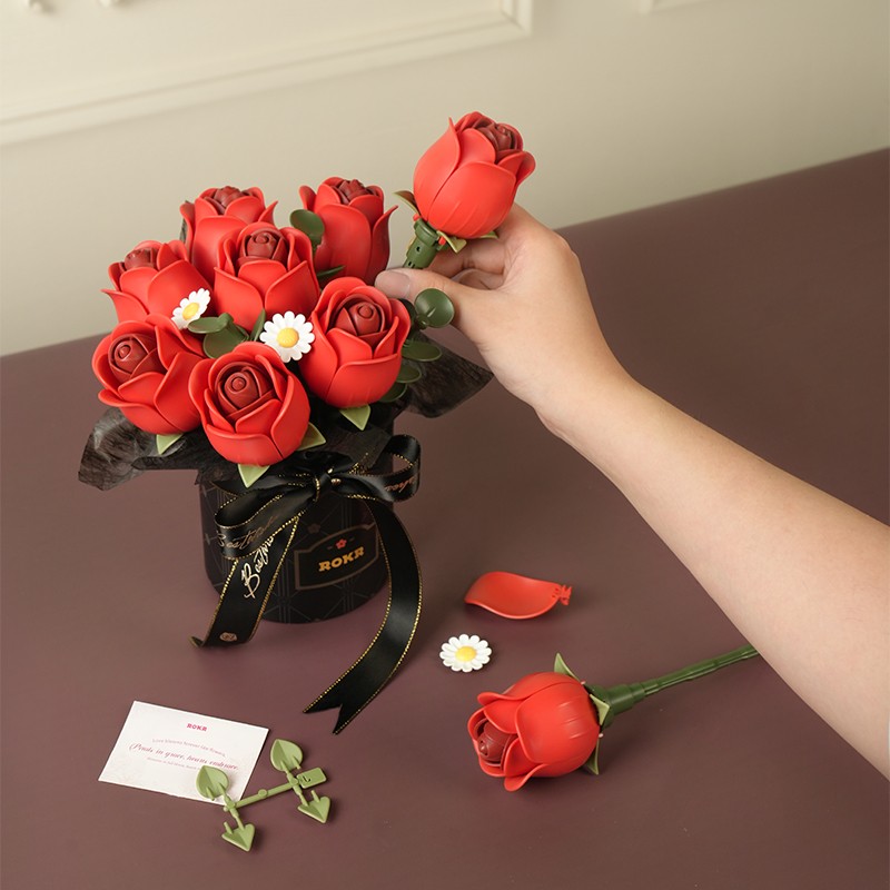 ROKR AF02J Red Rose Bouquet 3D Wooden Puzzle