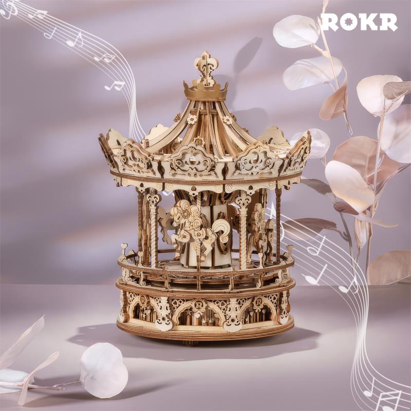 ROKR AMK62 Romantic Carousel Mechanical Music Box 3D Wooden Puzzle