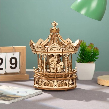 ROKR AMK62 Romantic Carousel Mechanical Music Box 3D Wooden Puzzle - Thumbnail