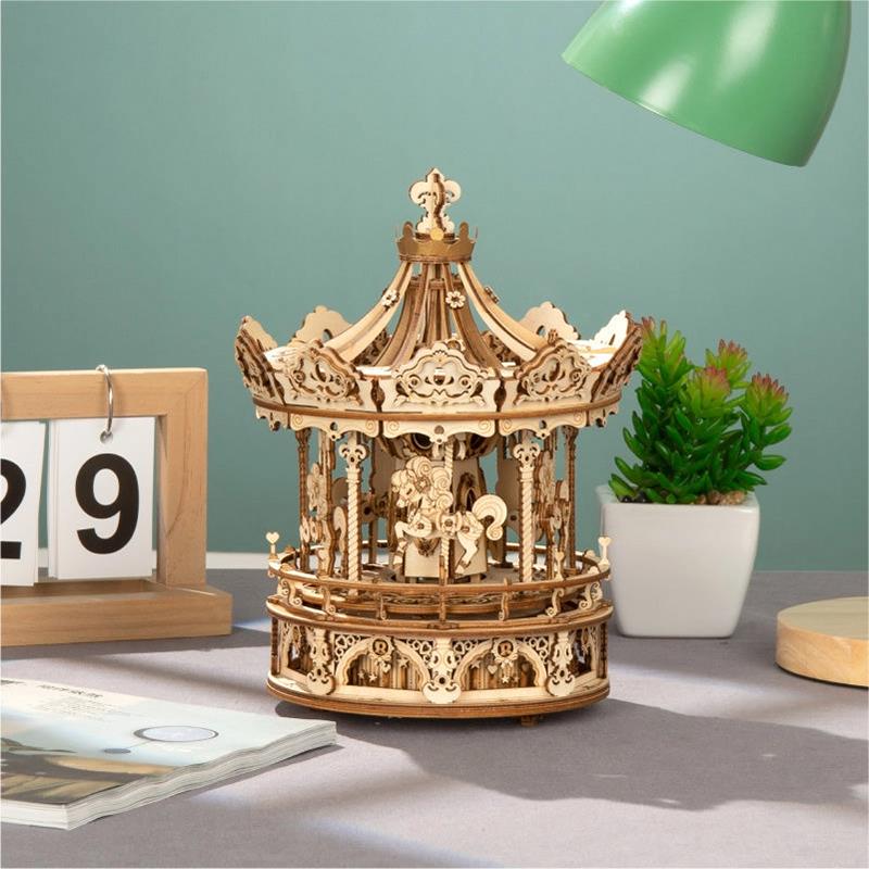 ROKR AMK62 Romantic Carousel Mechanical Music Box 3D Wooden Puzzle
