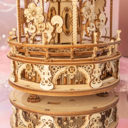 ROKR AMK62 Romantic Carousel Mechanical Music Box 3D Wooden Puzzle - Thumbnail