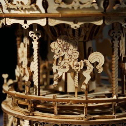 ROKR AMK62 Romantic Carousel Mechanical Music Box 3D Wooden Puzzle - Thumbnail