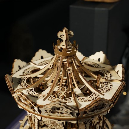 ROKR AMK62 Romantic Carousel Mechanical Music Box 3D Wooden Puzzle - Thumbnail