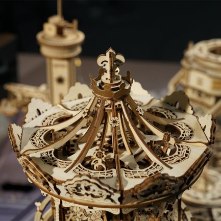 ROKR AMK62 Romantic Carousel Mechanical Music Box 3D Wooden Puzzle - Thumbnail