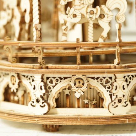 ROKR AMK62 Romantic Carousel Mechanical Music Box 3D Wooden Puzzle - Thumbnail
