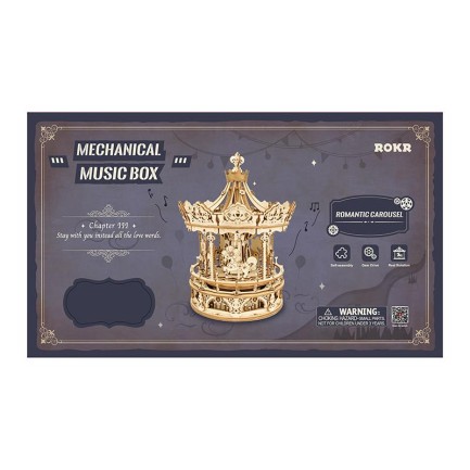 ROKR AMK62 Romantic Carousel Mechanical Music Box 3D Wooden Puzzle - Thumbnail