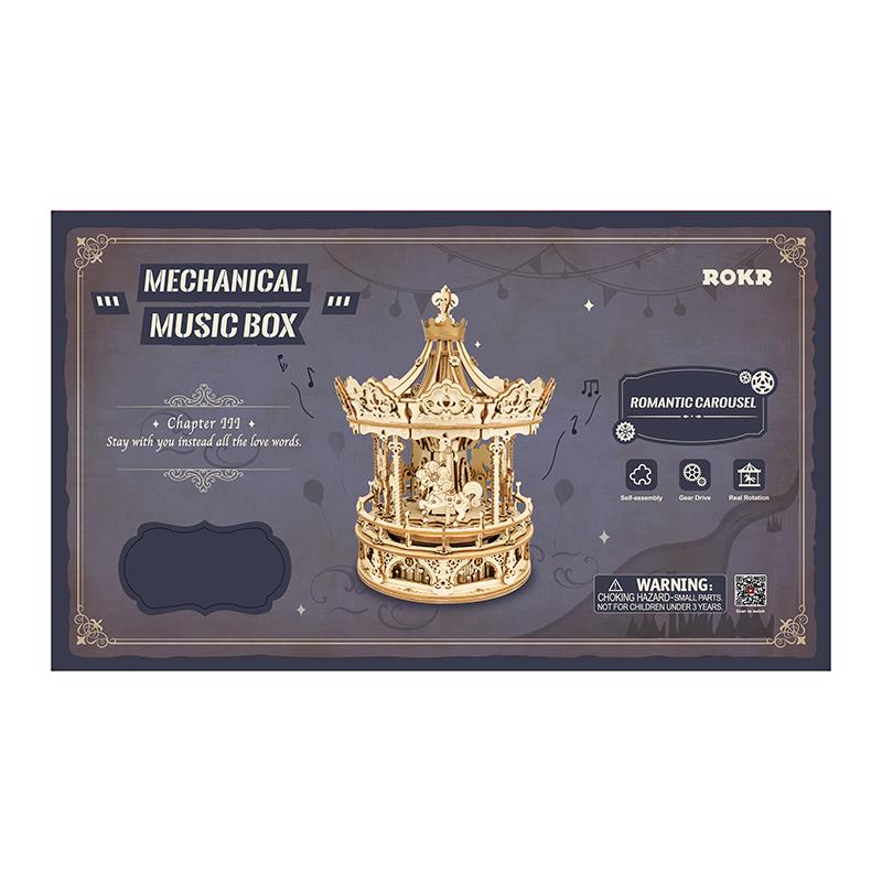 ROKR AMK62 Romantic Carousel Mechanical Music Box 3D Wooden Puzzle