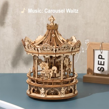 ROKR AMK62 Romantic Carousel Mechanical Music Box 3D Wooden Puzzle - Thumbnail